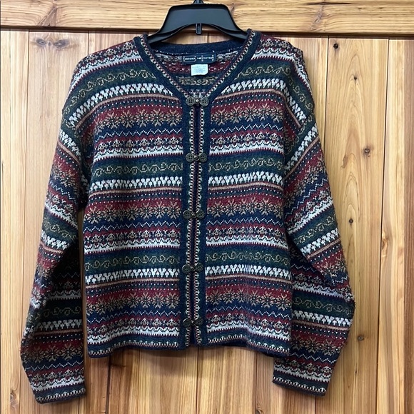 Daniel Hechter Sweaters - Daniel Hechter Red and Green Fair Isle Cardigan Sweater